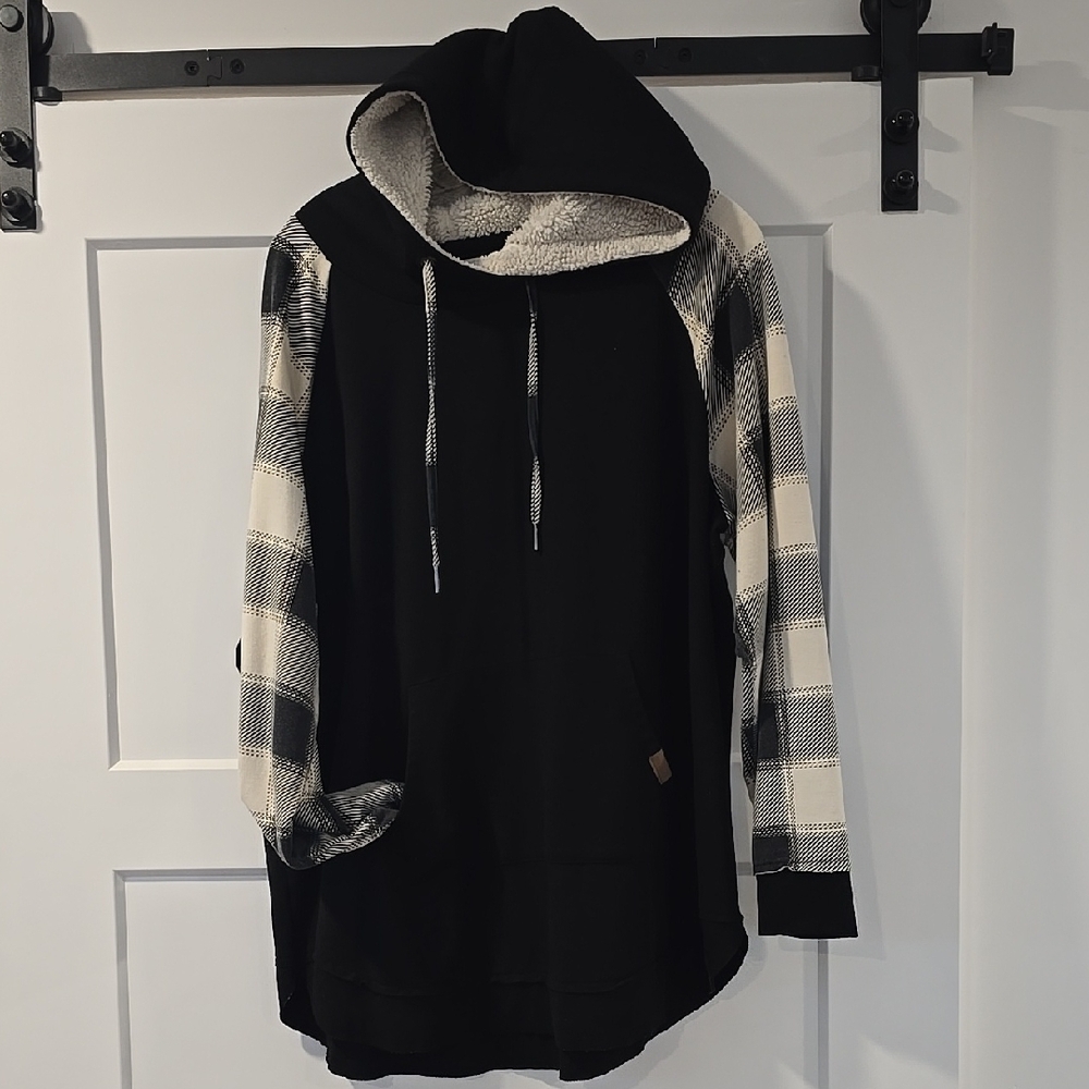 Maurices Black and White Plaid Sleeve Sweater